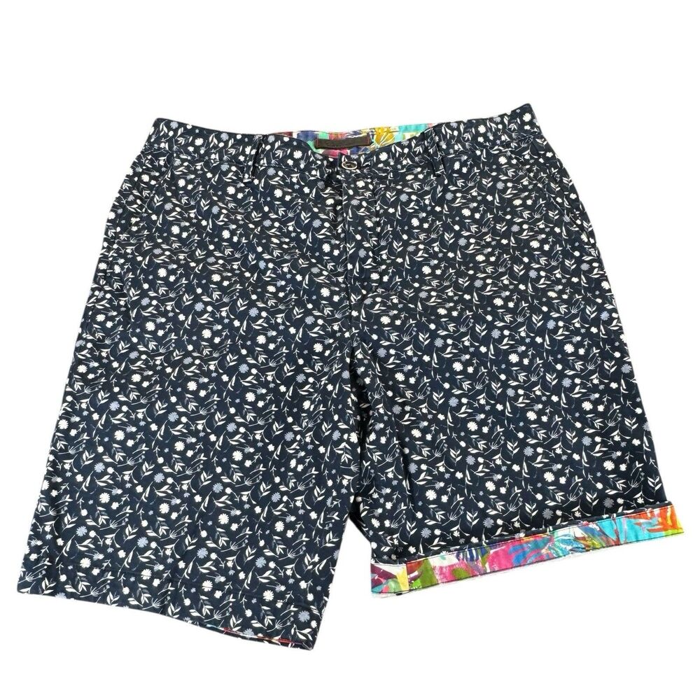 Robert Graham Sz 36 Chaotic Floral Flip Cuff Chino Golf Shorts Classic Preppy
